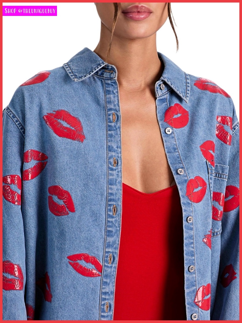 Alice + Olivia Finely Oversized Button Down Denim Shirt Top